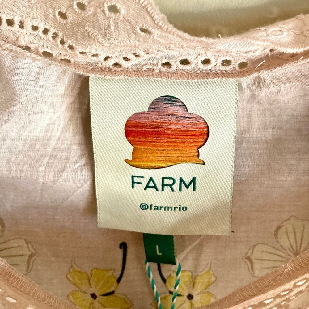 NEW FARM Rio Beauty Bouquet Pink Puff Sleeve Mini Dress Floral Button Size L - Picture 13 of 16